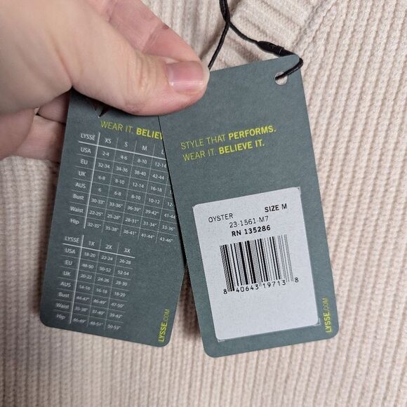 Lysse Cream Oyster Ribbed V-Neck Viscose Blend Tunic Sweater Womens M - Picture 5 of 6